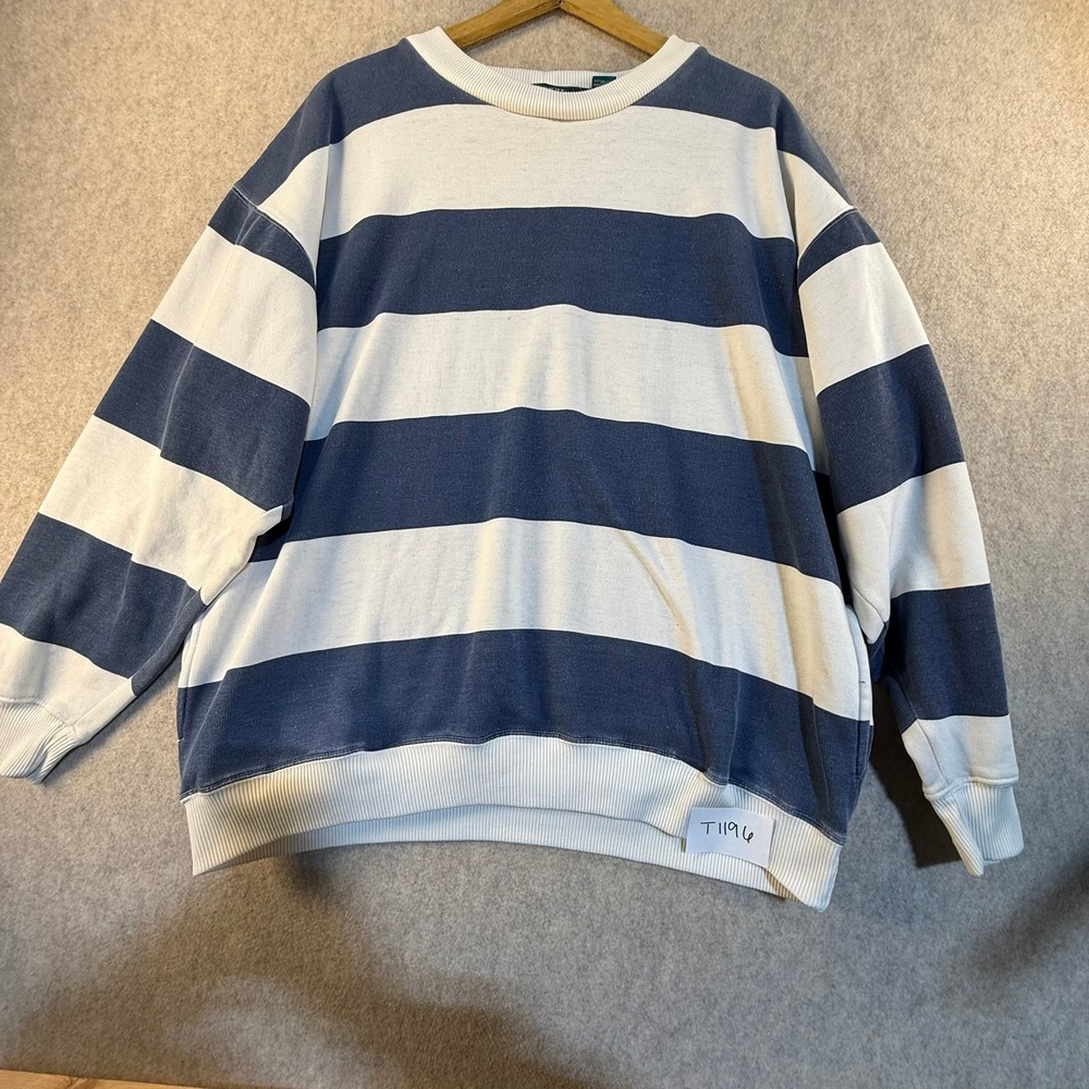 Vintage Claybrooke Sport Striped Sweatshirt Mens XL Navy Blue White Crewneck 90s